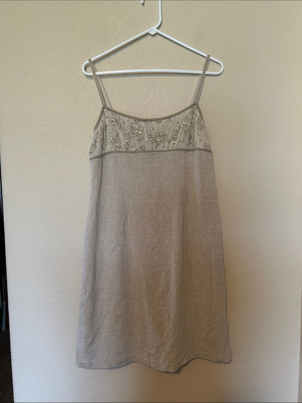 Vintage Beige Embroidered Mini Dress